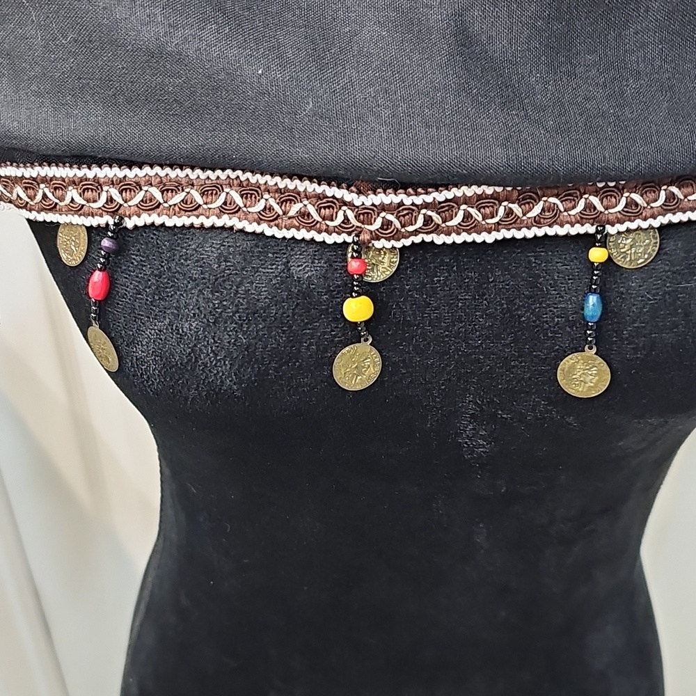 New Pia Rossini Unique Black Scarf Wrap Gold Coins Colorful Beads Braided New